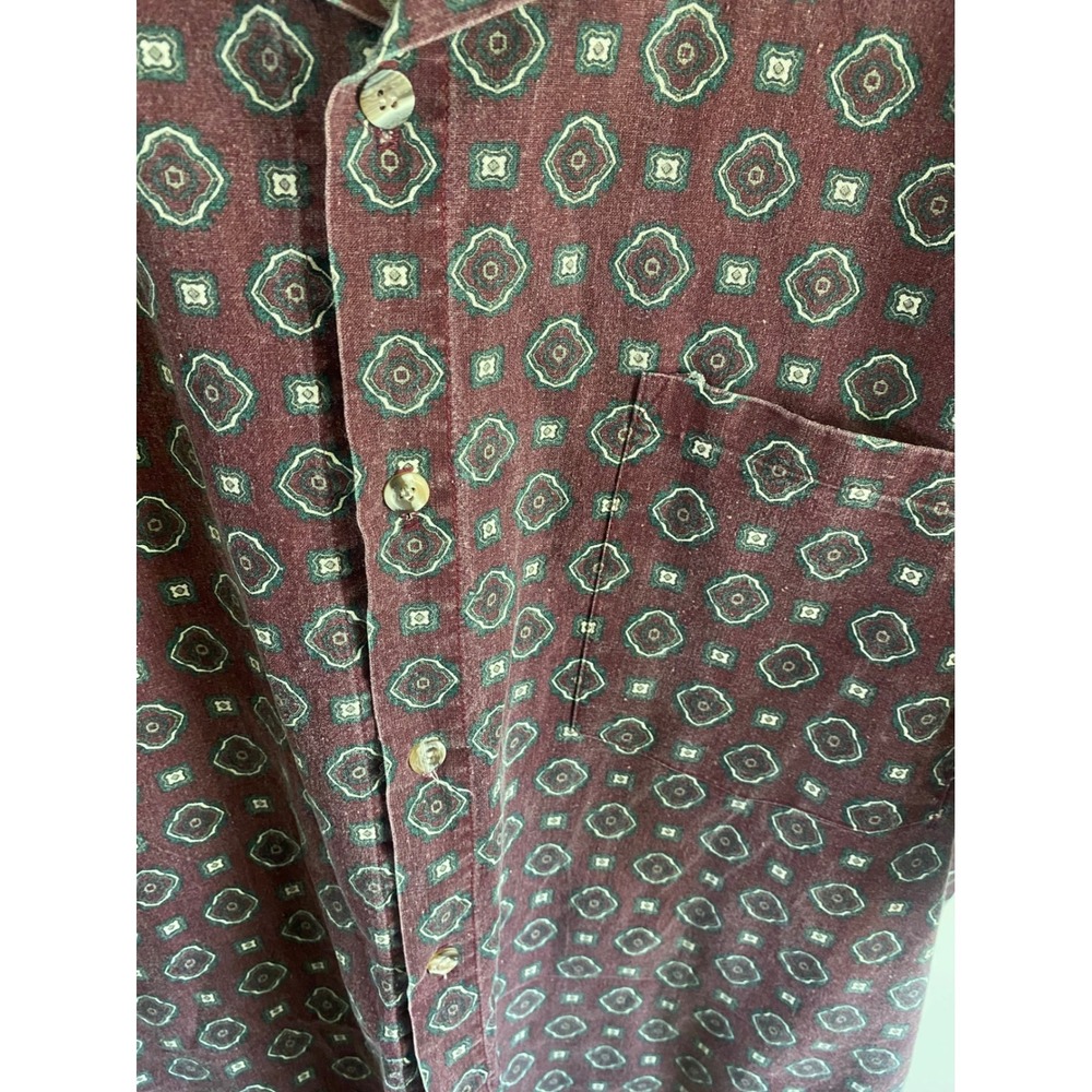 Maxx fm Vintage‎ Mens XL Burgundy Geometric Medallion Cotton Shirt Short Sleeve - Picture 4 of 6